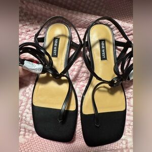 Woman’s Nine West Black Leather Open Toe Sandals 5m Brand New